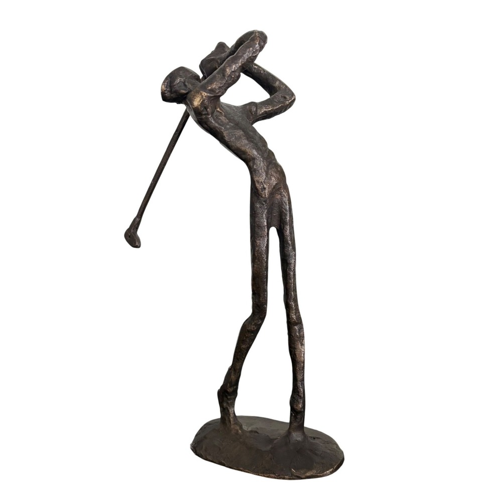 Bronze Golfer Sculpture | MCM | Giacometti Style Figurine | 9in